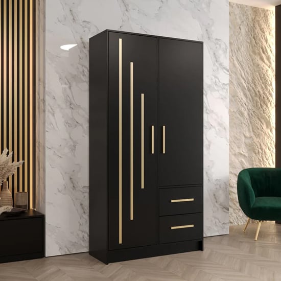 Bastia V 2 Door 2-Drawer Wooden Wardrobe | Classic Black | Sophisticated Storage | Furco