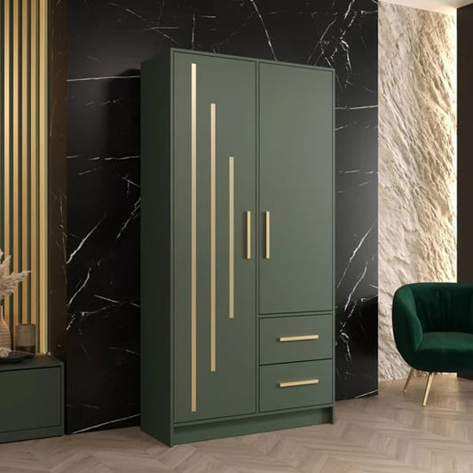 Bastia V 2 Door 2-Drawer Wooden Wardrobe | Lively Green | Fresh & Functional | Furco