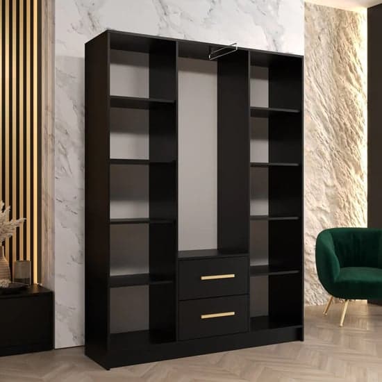 Bastia V Wooden Wardrobe With 3 Doors 2 Drawers In Black