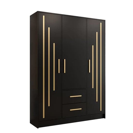Bastia V Wooden Wardrobe With 3 Doors 2 Drawers In Black