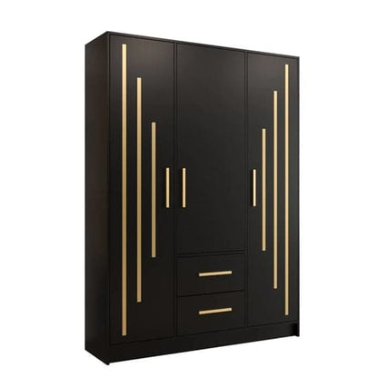 Bastia V Wooden Wardrobe With 3 Doors 2 Drawers In Black