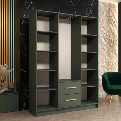 Bastia V Wooden Wardrobe With 3 Doors 2 Drawers In Green