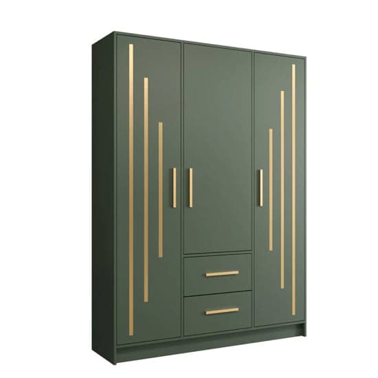 Bastia V Wooden Wardrobe With 3 Doors 2 Drawers In Green