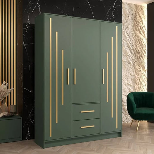 Bastia V Wooden Wardrobe With 3 Doors 2 Drawers In Green