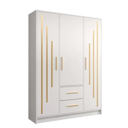 Bastia V Wooden Wardrobe With 3 Doors 2 Drawers In White