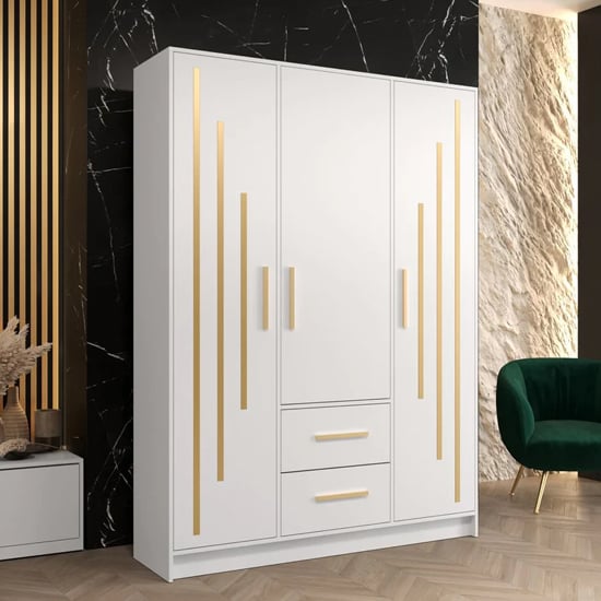 Bastia V Wooden Wardrobe With 3 Doors 2 Drawers In White