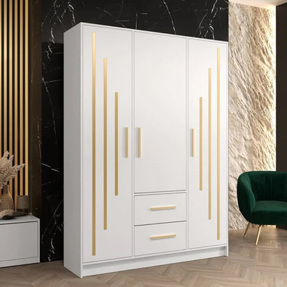 Bastia V Wooden Wardrobe With 3 Doors 2 Drawers In White