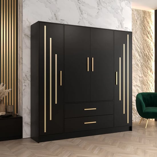 Bastia V 4 Door 2-Drawer Wooden Wardrobe in Black | Spacious & Stylish | Furco