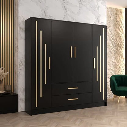 Bastia V 4 Door 2-Drawer Wooden Wardrobe in Black | Spacious & Stylish | Furco