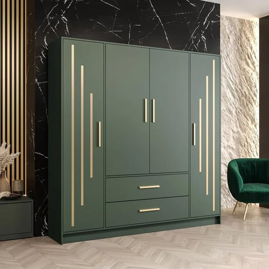 Bastia V 4 Door 2-Drawer Wooden Wardrobe | Lush Green | Furco
