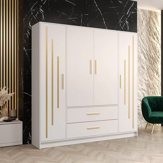 Bastia V 4 Door 2-Drawer Wooden Wardrobe | Classic White | Furco