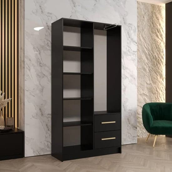 Bastia VI Mirrored Wardrobe With 2 Doors 2 Drawers In Black