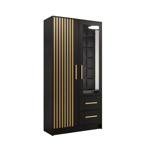 Bastia VI Mirrored Wardrobe With 2 Doors 2 Drawers In Black