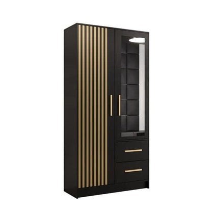 Bastia VI Mirrored Wardrobe With 2 Doors 2 Drawers In Black