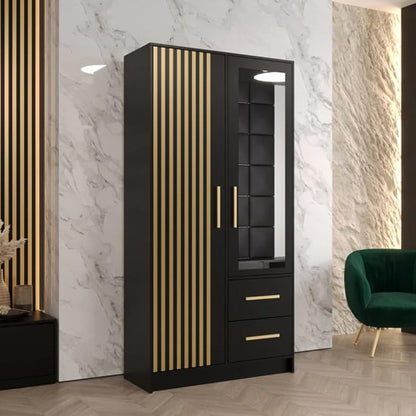 Bastia VI Mirrored Wardrobe With 2 Doors 2 Drawers In Black