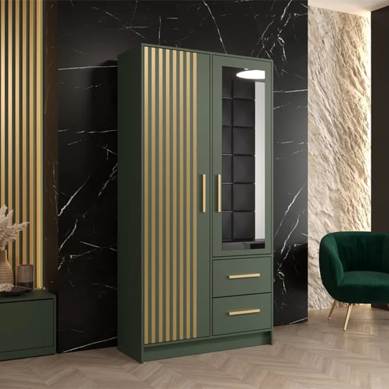 Bastia VI Mirrored Wardrobe With 2 Doors 2 Drawers In Green