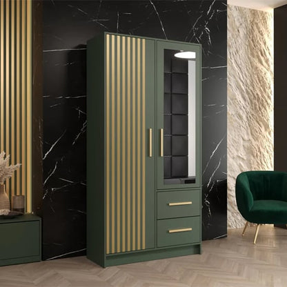 Bastia VI Mirrored Wardrobe With 2 Doors 2 Drawers In Green