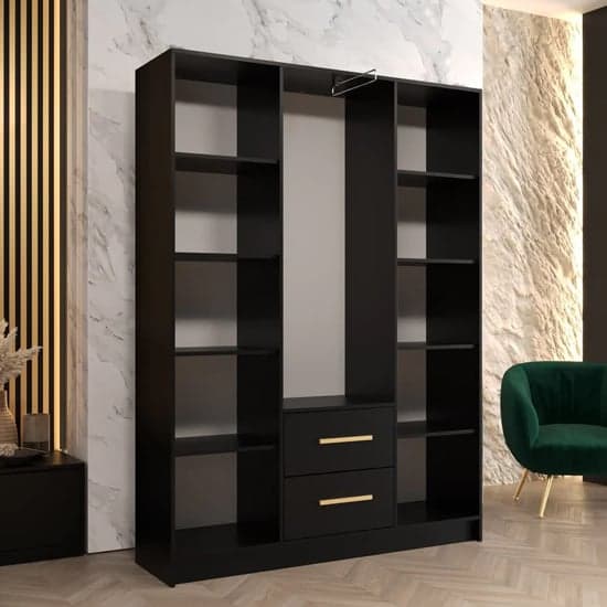 Bastia VI Mirrored Wardrobe With 3 Doors 2 Drawers In Black
