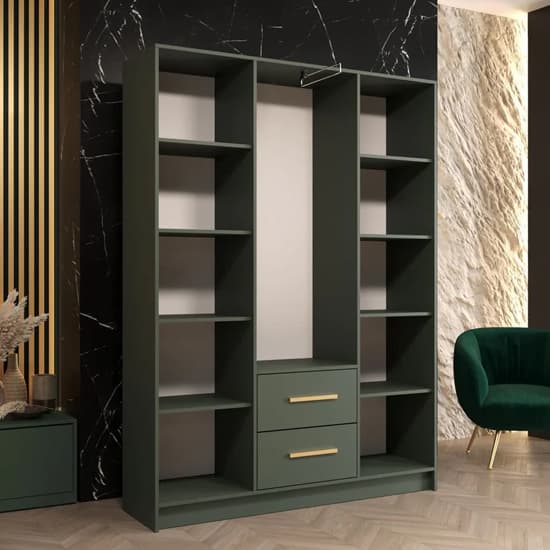 Bastia VI Mirrored Wardrobe With 3 Doors 2 Drawers In Green