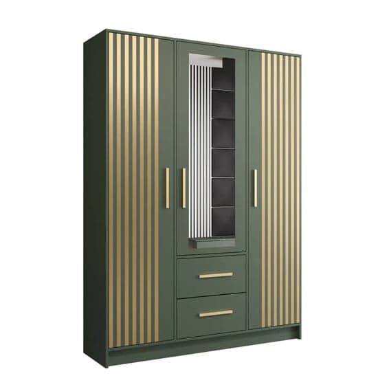 Bastia VI Mirrored Wardrobe With 3 Doors 2 Drawers In Green