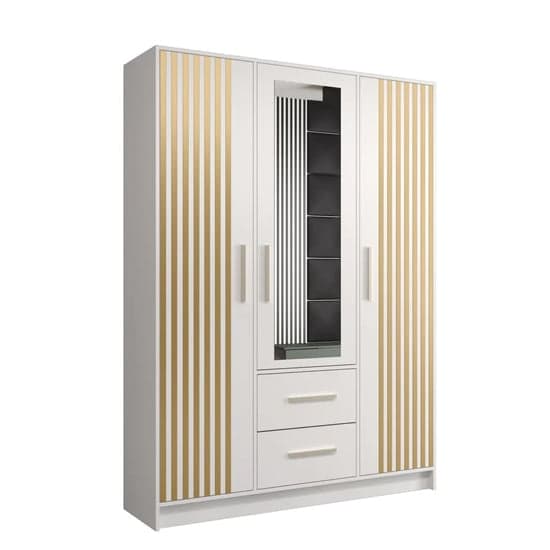 Bastia VI Mirrored Wardrobe With 3 Doors 2 Drawers In White
