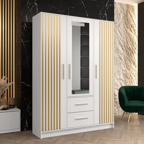 Bastia VI Mirrored Wardrobe With 3 Doors 2 Drawers In White