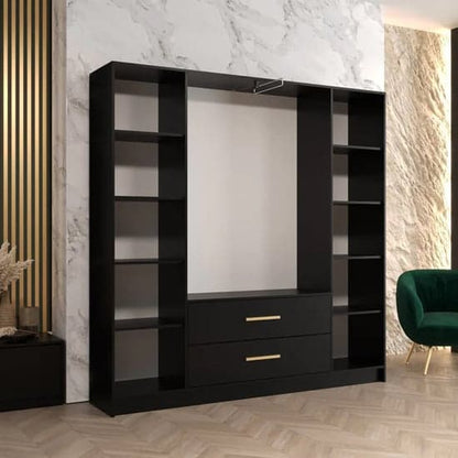 Bastia VI 4 Door Mirrored Wardrobe | Chic Black with 2 Drawers | Furco