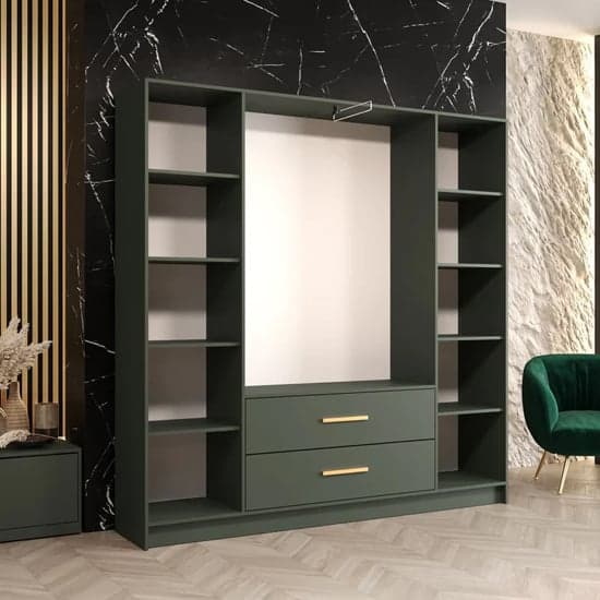 Bastia VI 4 Door Mirrored Wardrobe | Vibrant Green & Drawer Storage | Furco