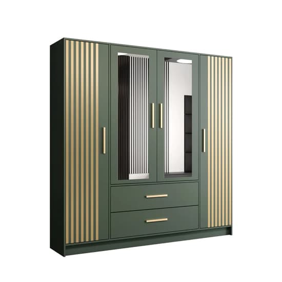 Bastia VI 4 Door Mirrored Wardrobe | Vibrant Green & Drawer Storage | Furco