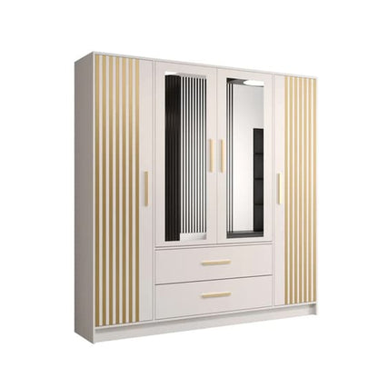 Bastia VI 4 Door Mirrored Wardrobe | White with 2 Drawers | Classic Elegance | Furco