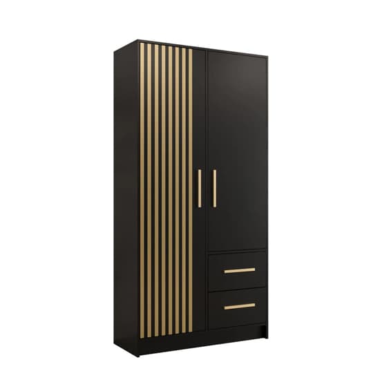 Bastia VII Wooden Wardrobe With 2 Doors 2 Drawers In Black