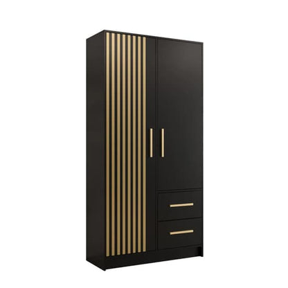 Bastia VII Wooden Wardrobe With 2 Doors 2 Drawers In Black