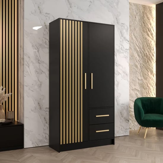 Bastia VII Wooden Wardrobe With 2 Doors 2 Drawers In Black