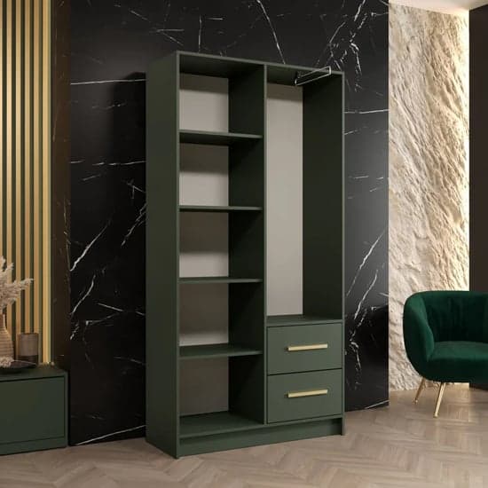 Bastia VII Wooden Wardrobe With 2 Doors 2 Drawers In Green