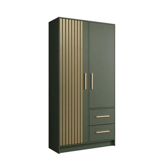 Bastia VII Wooden Wardrobe With 2 Doors 2 Drawers In Green