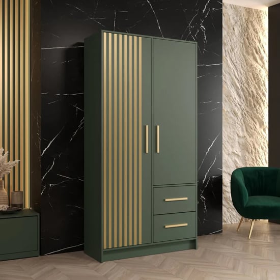 Bastia VII Wooden Wardrobe With 2 Doors 2 Drawers In Green