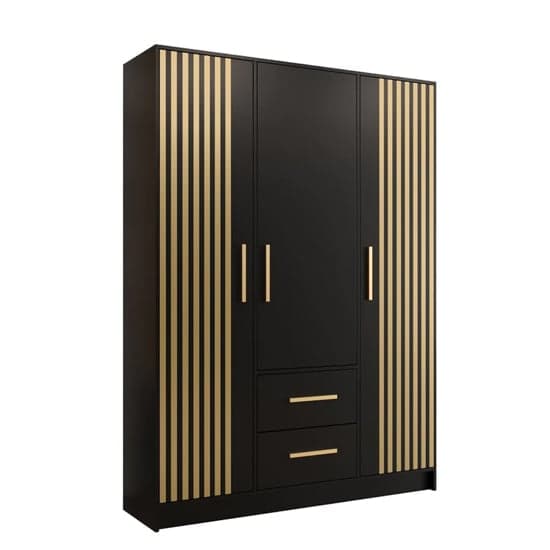 Bastia VII Wooden Wardrobe With 3 Doors 2 Drawers In Black