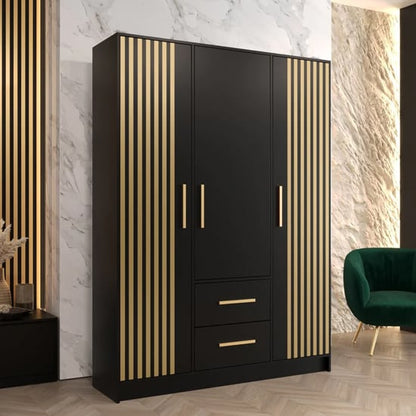 Bastia VII Wooden Wardrobe With 3 Doors 2 Drawers In Black