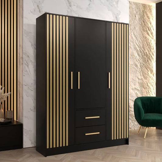 Bastia VII Wooden Wardrobe With 3 Doors 2 Drawers In Black
