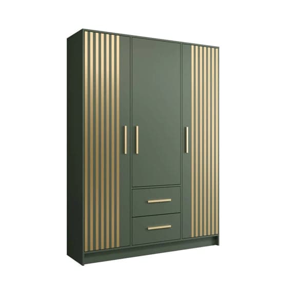 Bastia VII Wooden Wardrobe With 3 Doors 2 Drawers In Green