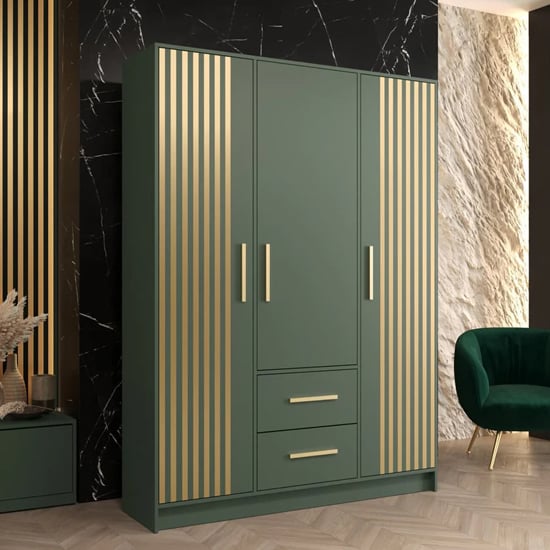 Bastia VII Wooden Wardrobe With 3 Doors 2 Drawers In Green