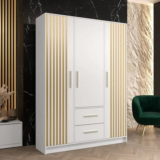 Bastia VII Wooden Wardrobe With 3 Doors 2 Drawers In White