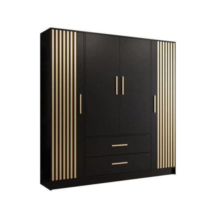 Bastia VII 4 Door Wardrobe with 2 Drawers | Sleek Black Finish | Furco