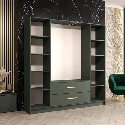 Bastia VII Wooden Hinged Wardrobe | 4 Doors 2 Drawers in Green | Vibrant & Roomy | Furco