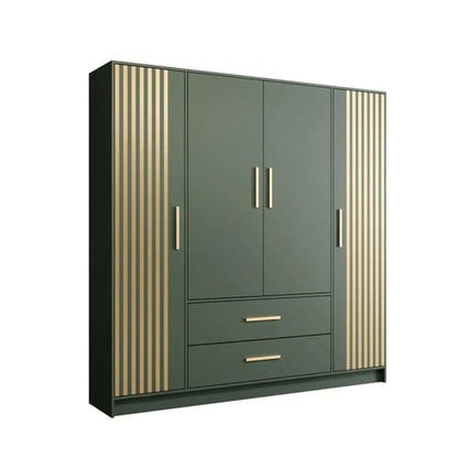 Bastia VII Wooden Hinged Wardrobe | 4 Doors 2 Drawers in Green | Vibrant & Roomy | Furco