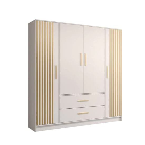 Bastia VII Wooden Hinged Wardrobe | 4 Doors 2 Drawers in White | Classic & Functional | Furco