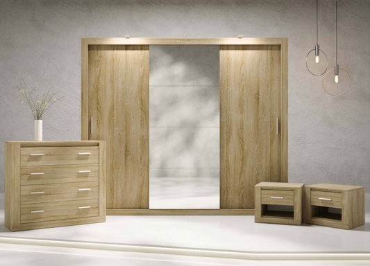 Bedroom Furniture Set Oak + Sliding Wardrobe 250cm