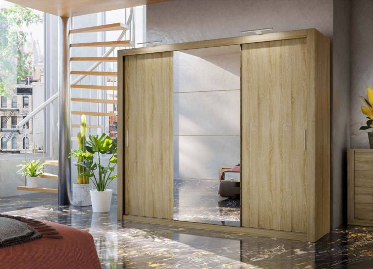 Bedroom Furniture Set Oak + Sliding Wardrobe 250cm