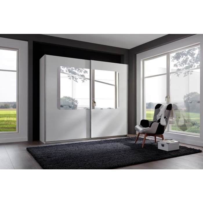 Berten 225cm 2 Door Mirrored Sliding Wardrobe in White | Contemporary Elegance | Furco