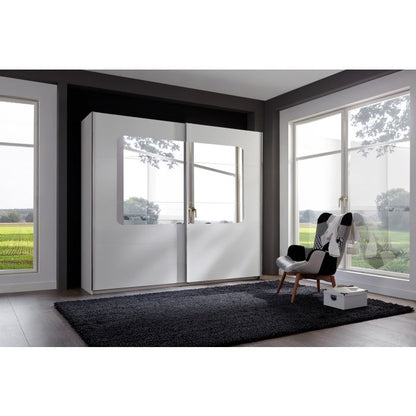 Berten 225cm 2 Door Mirrored Sliding Wardrobe in White | Contemporary Elegance | Furco